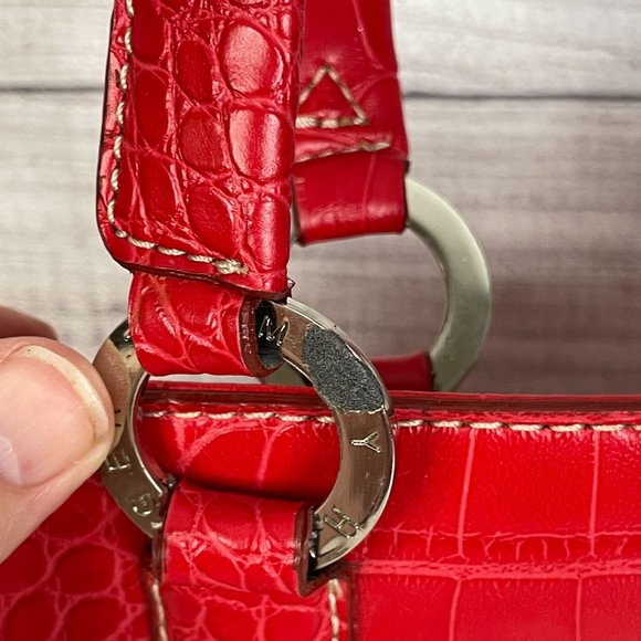 Y2K Tommy Hilfiger Shoulder Bag Red Croc Embossed Leather Pockets Preppy - Picture 16 of 16